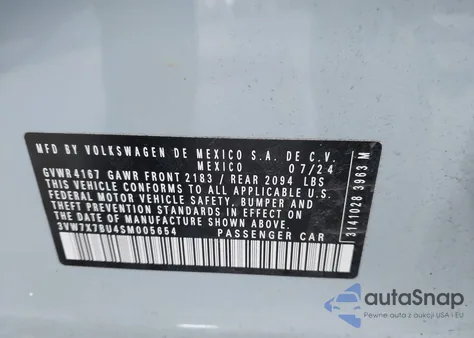 2025 Volkswagen Jetta 1.5T Se из США, поврежденный, VIN 3VW7X7BU4SM005654